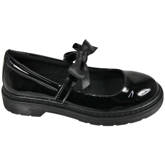 EMMA Black Back To School Patent Grip Bow Work Shoes