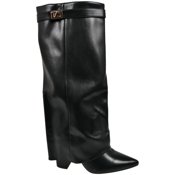 MAGGIE Black PU Fashion Zip High Heel Hooded Boots