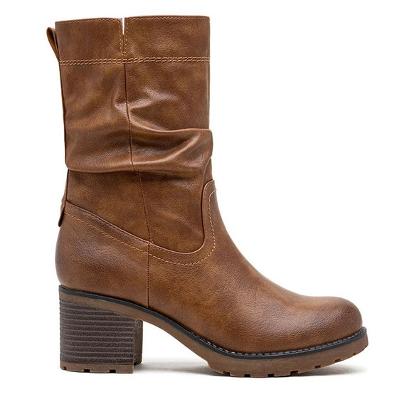 BAILEY Camel Mid Calf Cuban Mid Heel Comfort Boots