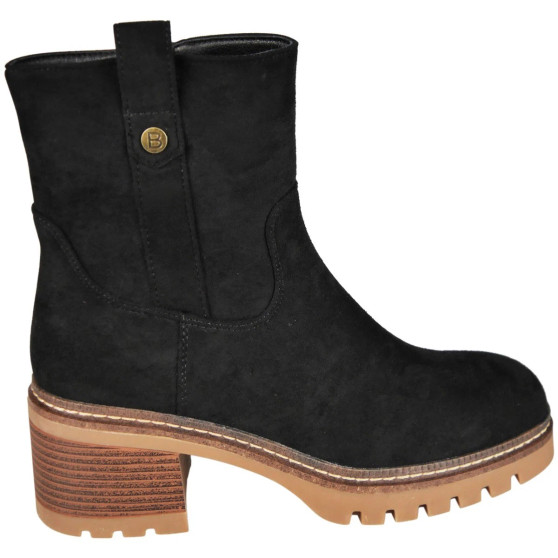 LILLY Black Faux Suede Comfy Zip Heel Warm Lined Grip Ankle Boots 