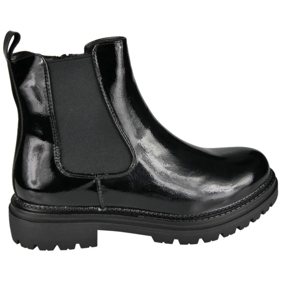 XENIA Black Patent Lined Zip Comfy Ankle Chelsea Boots