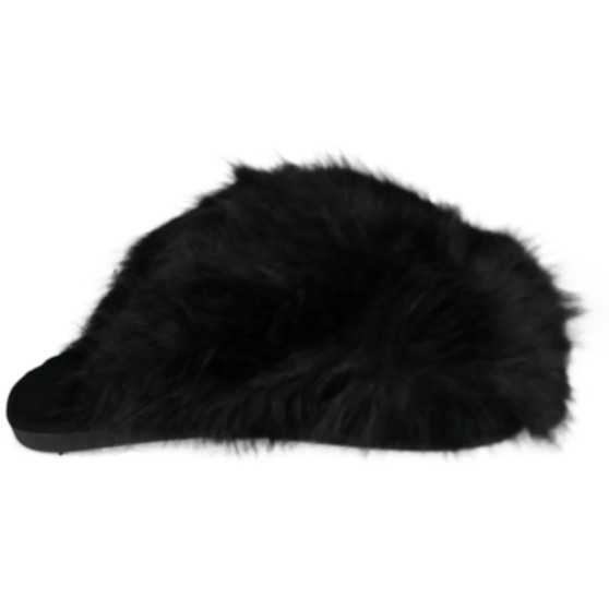 VERA Black Faux Fur Slip On Closed Toe Comfy  Lined Fluffy Slippers