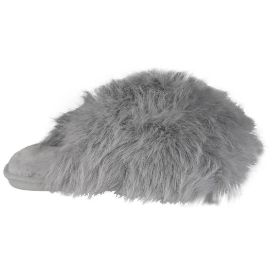 VERA Grey Faux Fur Slip On Closed Toe Comfy  Lined Fluffy Slippers
