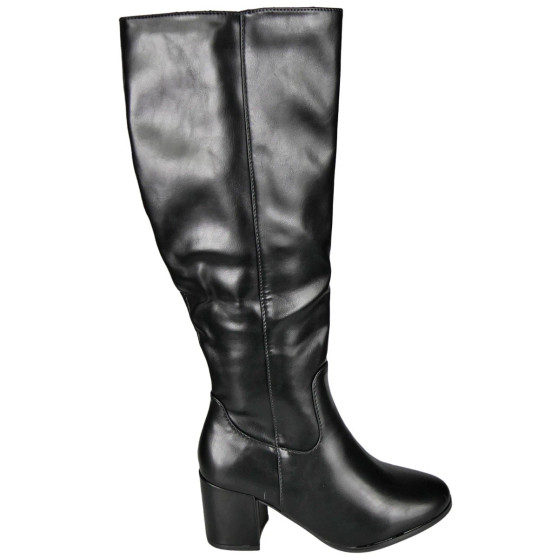 TIFFANY Black Pu Mid Calf Zip Comfort Wide Foot Lined Boots 