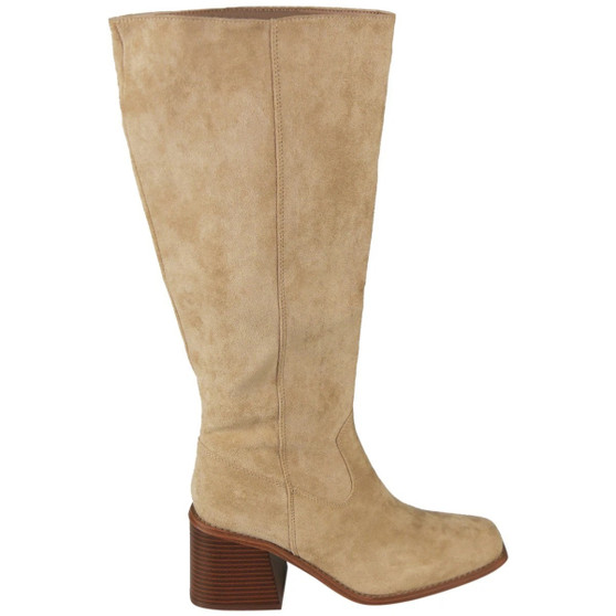 KINSLEY Khaki Ladies Mid Calf Square Toe Comfy Zip Wide Boots