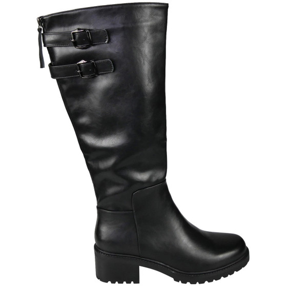 WRENLEY Black Ladies Faux Leather Comfy Lined Zip Wide Calf Boots