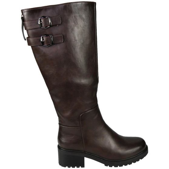 WRENLEY Brown Ladies Faux Leather Comfy Lined Zip Wide Calf Boots