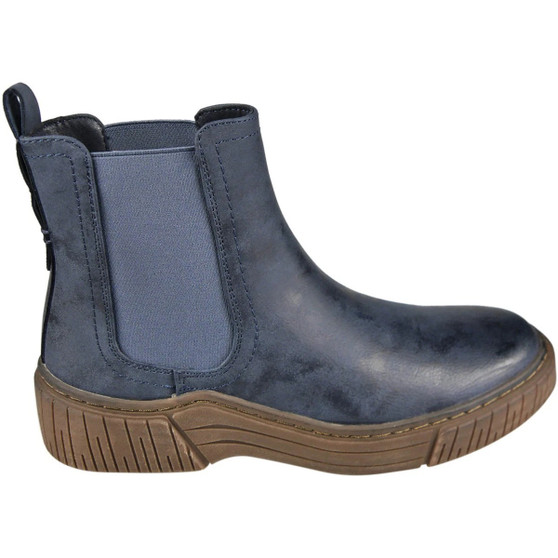 TANSY Blue Ankle Faux Leather Slip On Chelsea Trainer Boots