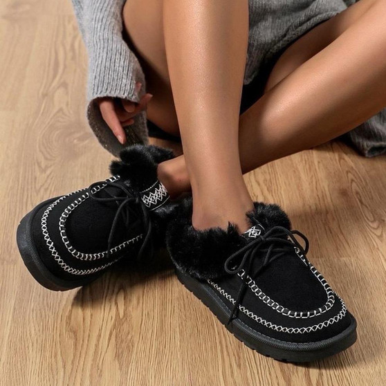 MILANI All Black Slip On Faux Fur Lined Warm Outdoor Slippers 