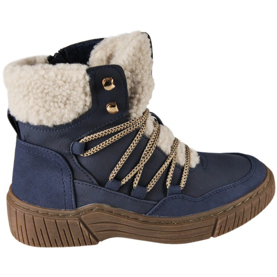 ELOWEN Blue Ankle Faux Fur Lace Up Lined Trainer Boots