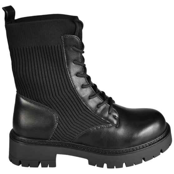 HARRIET Black Sock Ankle Lace Up Grip Combat Boots