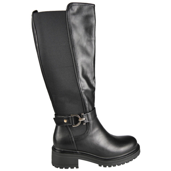 GWENDOLEN Black Mid Calf Zip Comfy Grip Biker Rider Boots