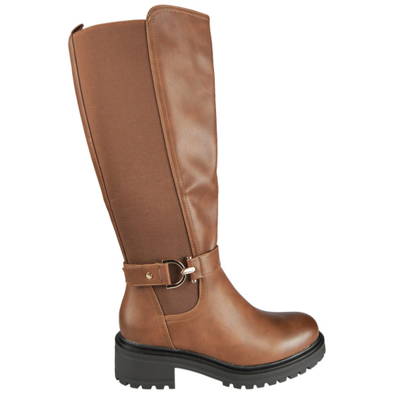 GWENDOLEN Camel Mid Calf Zip Comfy Grip Biker Rider Boots