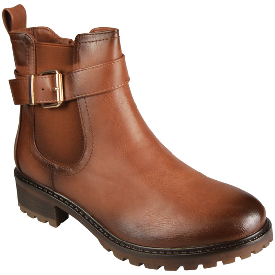 MABEL Camel Ankle Zip Warm Lined Comfy Grip Winter Casual Boots