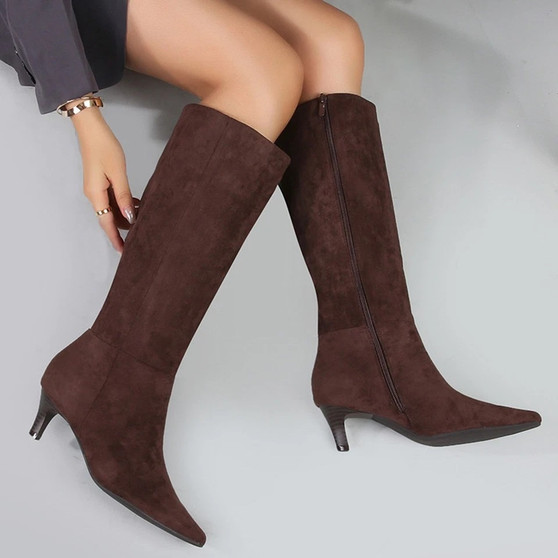 MAX Brown Winter Fashion Zip Mid Calf Rouched Slouched  Boots