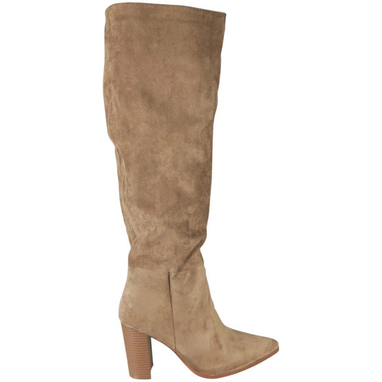 ELZINI Khaki Knee High Wide Calf Pointed Winter Zip Boots