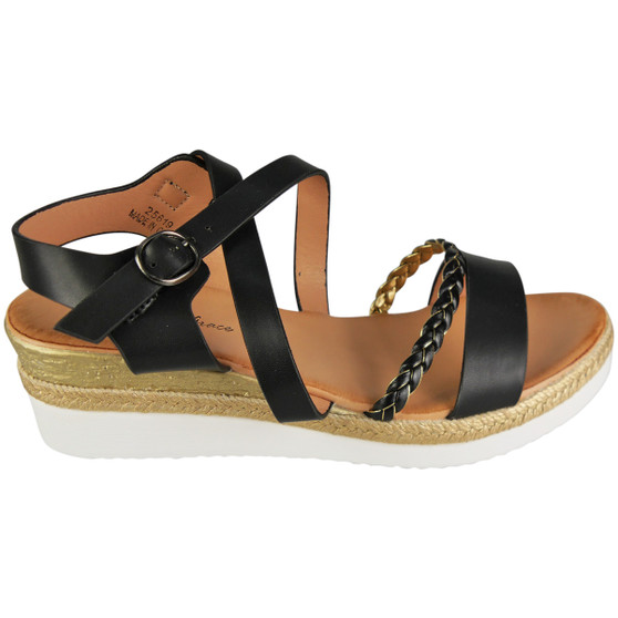 EMILIA Black Wedge Lightweight PeepToe Slip On Sandals