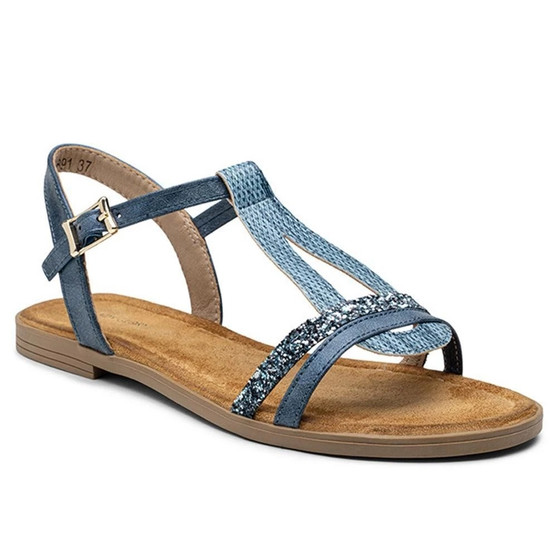 HAZEL Blue Ankle Strap Lightweight Flat Sandals