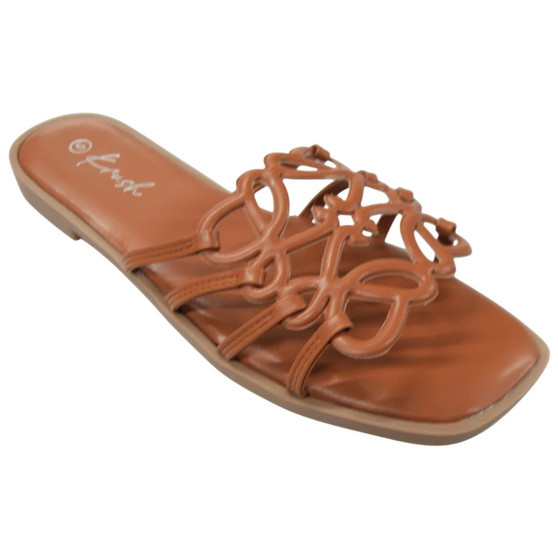 CHLOE Tan Ladies Open Toe Flat Summer Slippers