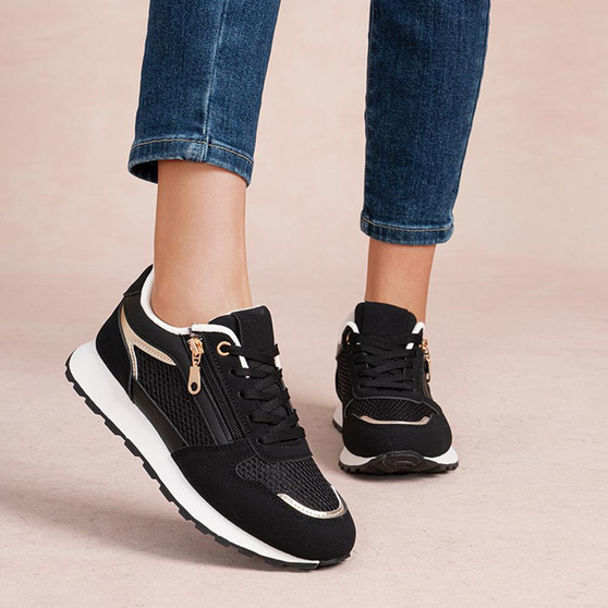 ZOEY Black Ladies Classic Lace Up Comfy Trainers