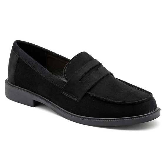 MAEVE Black Ladies Slip On Chain Decorated Loafers