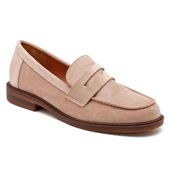 MAEVE Beige Ladies Slip On Chain Decorated Loafers