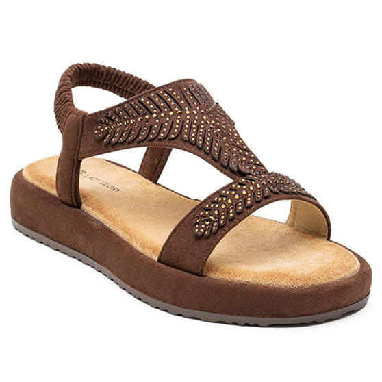 VIOLET Brown Ladies Open Wedge Ankle Strap Sandals