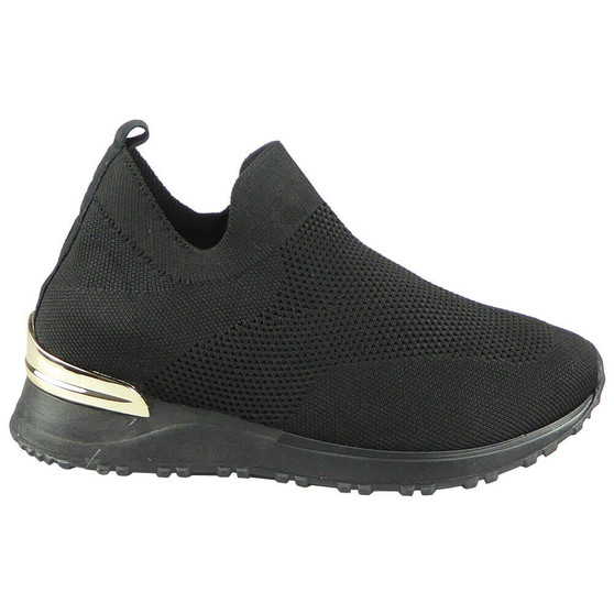 Lilyana Black Sock Wedge Slip On Trainers 