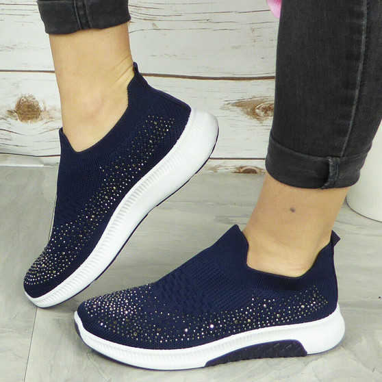 PHOEBE Navy New Bling Sneakers Slip On Boots