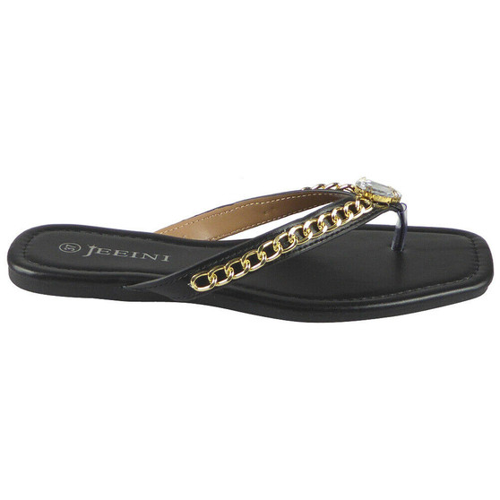 ZYKEEM Black Flip Flops Chain Flat Slippers 