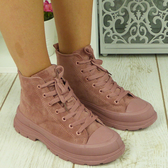  KANEA Pink Trainers Sneakers Lace Up Boots 