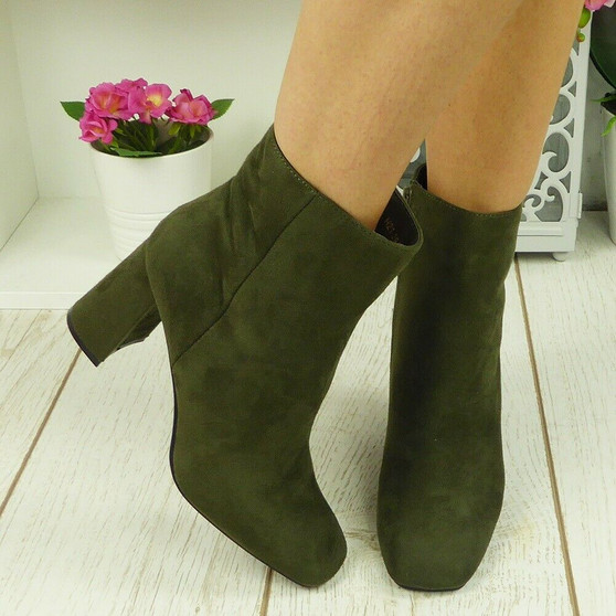 ERIAN Green Ankle High  Square Toe  Boots 