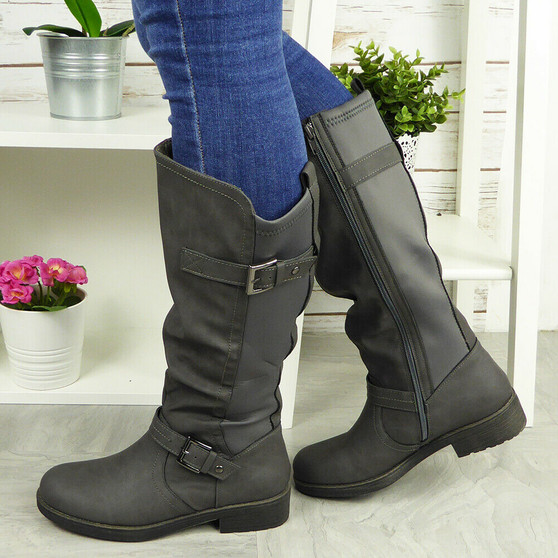  OLGA Grey Mid Calf Strappy Casual Boots  