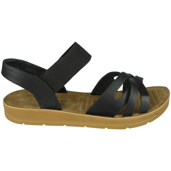 BEATRIX Black Summer Open Toes Flat Elastic Sandals