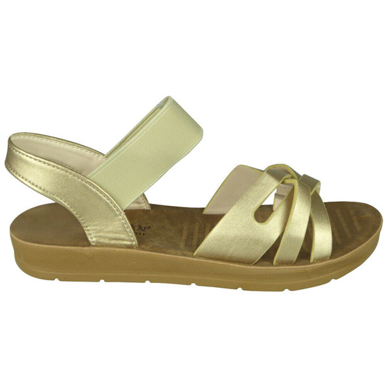 BEATRIX Gold Summer Open Toes Flat Elastic Sandals