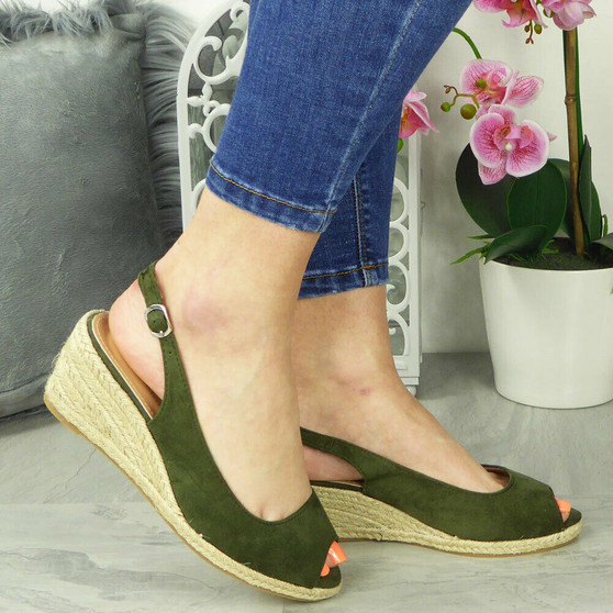 AFFAN Green Espadrilles Slingback Wedge Sandals