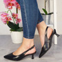 AIMY Black Pointy Court Sling Back Shoes 