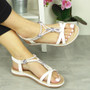 JESLY White Summer Strappy Flat Sandals 