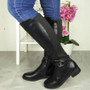 ALBERIA Black Mid Calf Biker Gusset Stretch Boots