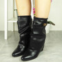 FARNANDAZ Black Mid Calf Wedge Zip Boots