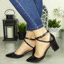 HARRIET Black  Pointy Court Ankle Strap Bridal Shoes