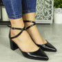 HARRIET Black  Pointy Court Ankle Strap Bridal Shoes