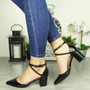 HARRIET Black  Pointy Court Ankle Strap Bridal Shoes