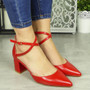 HARRIET Red Pointy Court Ankle Strap Bridal Shoes