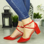 HARRIET Red Pointy Court Ankle Strap Bridal Shoes