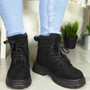 ZENEDA Black Ankle Lace Up Lined Boots