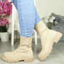 ANDLINA Beige Ankle Sock Mid Calf Boots