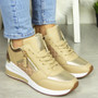 LAMZI Khaki Wedge Trainers Lace Up Shoes