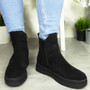 MEROOSA Black Ankle Gusett Chelsea Flat Zip Boots