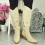 JOSIE Beige Cowboy Wide  Mid Calf Boots 